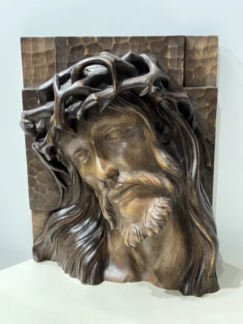 ANCIEN BAS RELIEF CHRIST EN BOIS SCULPTÉ SIGNÉ HORDET RELIGION FIN 19eme