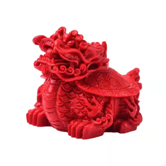 Lucky Animal Statue Chinese Natural Red Organic Cinnabar Dragon Turtle Statue Ho