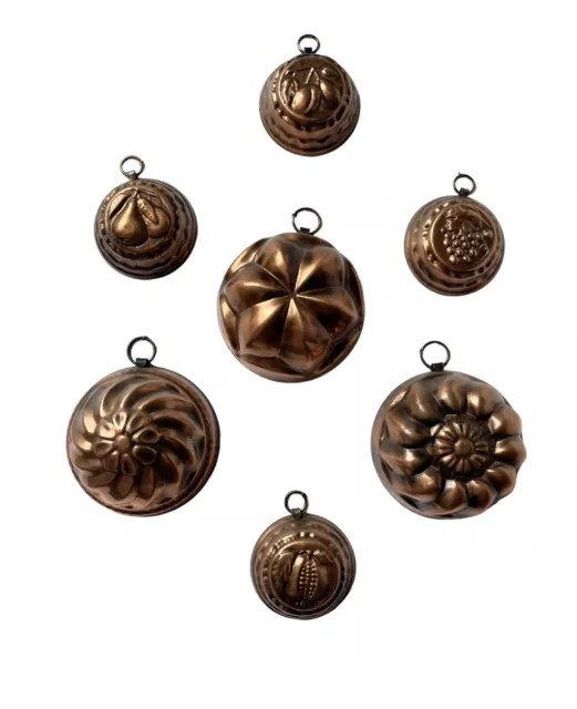 Antique Vintage Copper Mold w/ Hanger Flower Spiral Fruit Design Lot Of 7