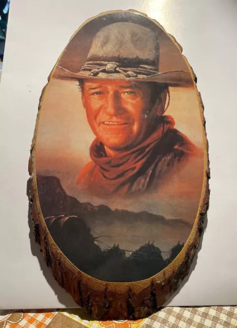 vintage 1970s John DUKE Wayne Decoupage on Wood Picture Western