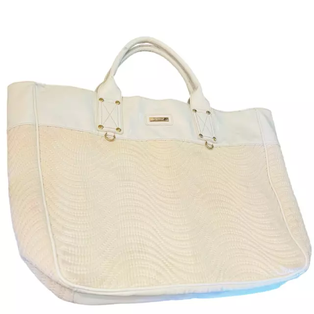 Versace perfume White Leather Stitched Large Tote Bag 2