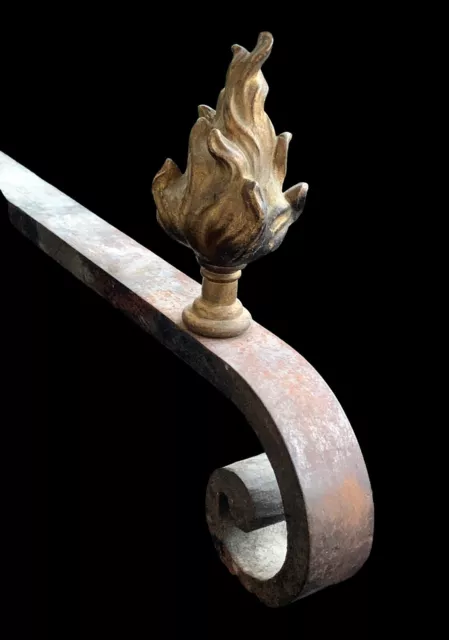 19th Century Fireplace Andirons and Log Frame ~ Flame and Scroll