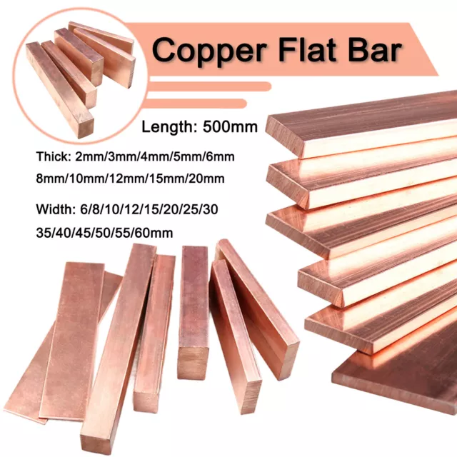 T2 Copper Metal Flat Bar Cu Strip Plate Thick 2mm 3mm 4mm 5mm~20mm Length 500mm