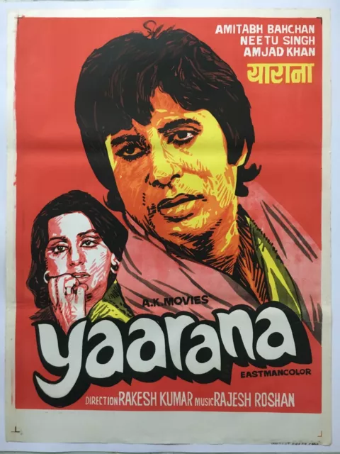 1981 Bollywood Poster YAARANA Movie. Amitabh Bachchan, Amjad , Neetu 30in x 40in