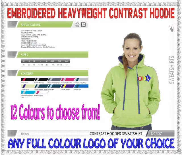Heavyweight Contrast Personalised Embroidered Work Wear Hooded Tops. FREE LOGO!