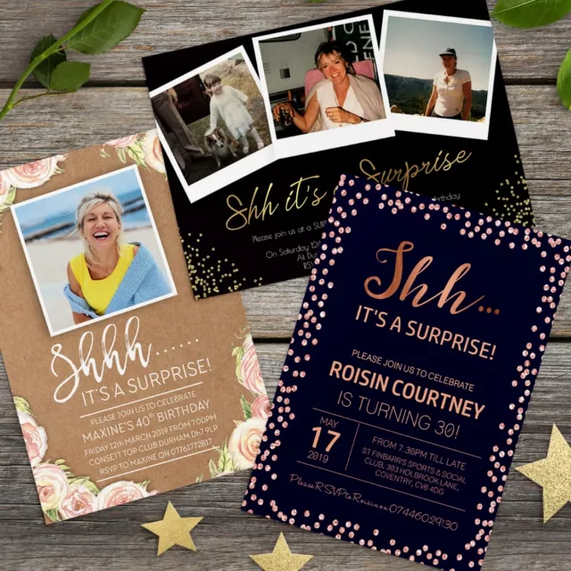 Surprise 18th 21st 30th 40th 50th Birthday Invitations Personalised invites (H2)
