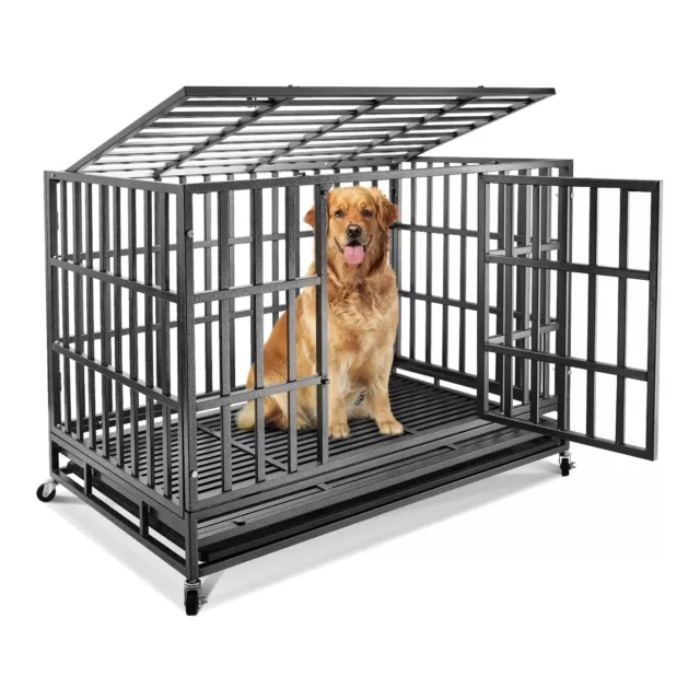 New Heavy Duty Dog Kennel Pet Iron Crate Cage 47 inch Stackable 2