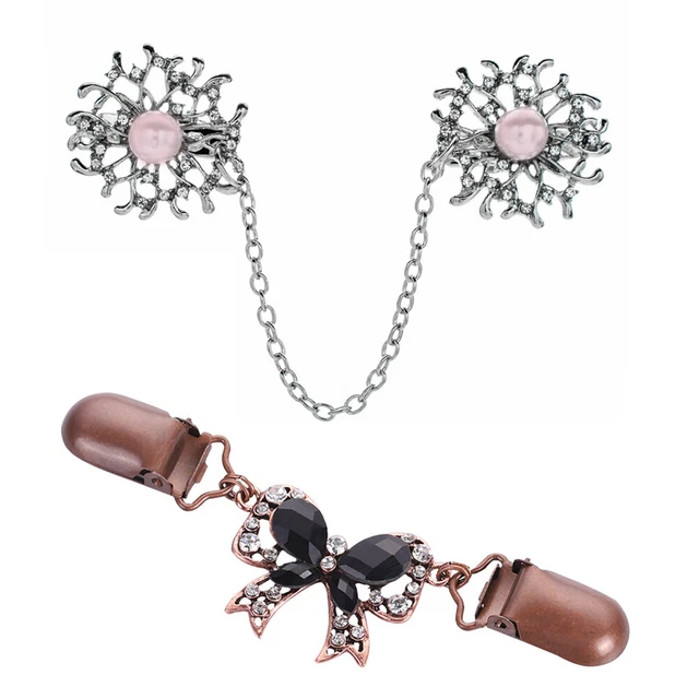 2 Pcs Metal Brooch Pin Clip Scarfs for Women Cardigans Sweater Shawl Retro Miss