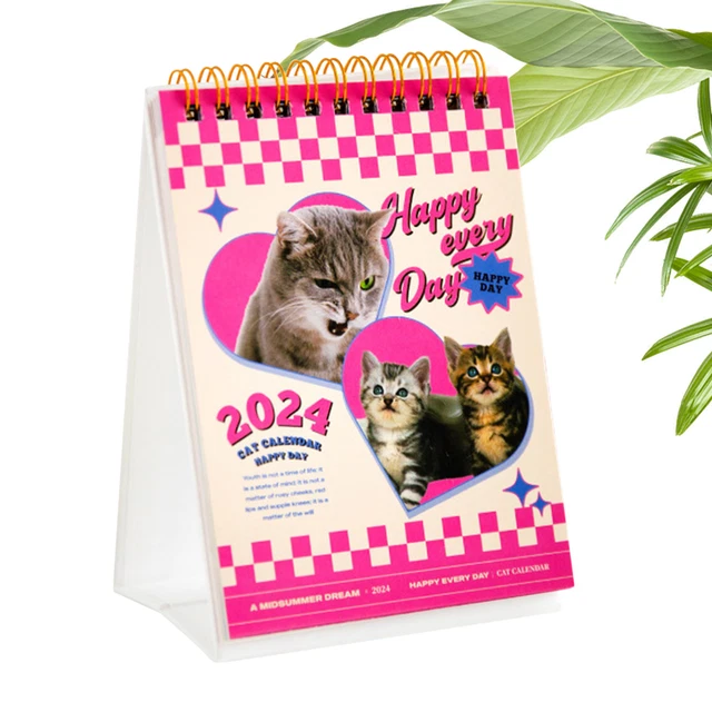 CAT DESK CALENDAR 2024 Mini Desk Stand Up Calendar Desktop With Cat