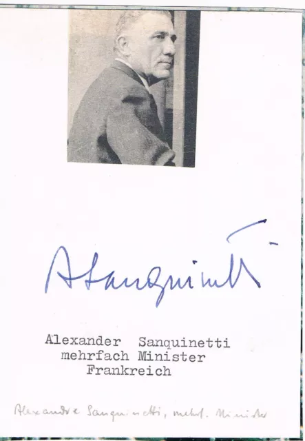 France Alexandre Sanguinetti 1913-80 signed 4"x6" card w. attached picture