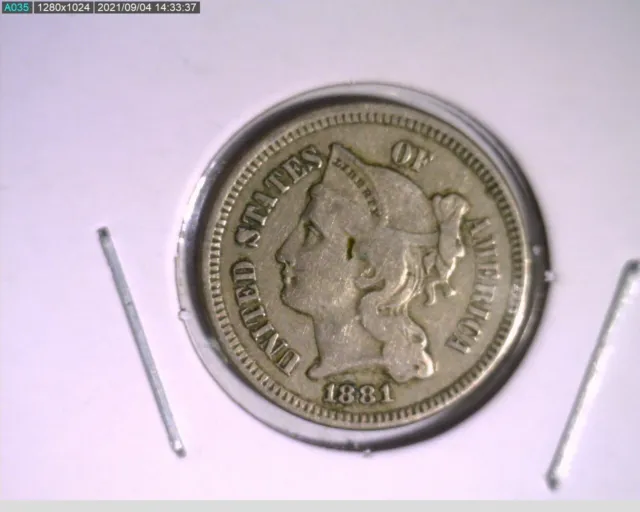 1881 three cent nickel ( 19-351 3m3)