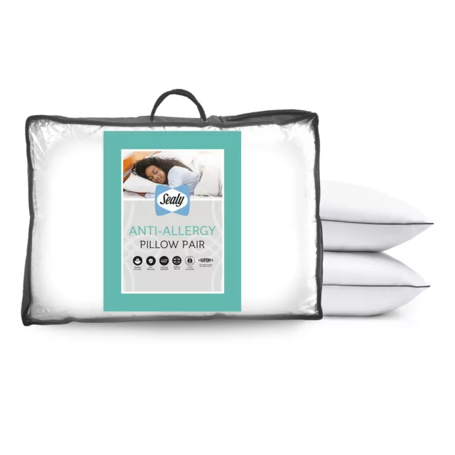 Sealy 2 Pack Pillows Anti Allergy Anti Bacterial Soft Support Luxury Quality