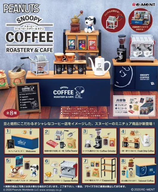 UK Re-ment Rement Snoopy Coffee Roastery & Cafe Japan Full Complete Set New