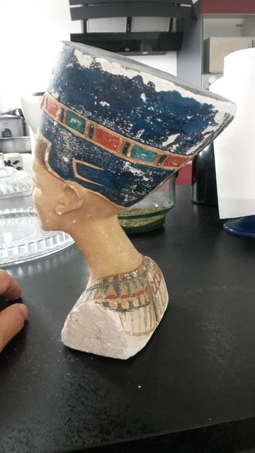 Rare Buste Ancien  De Nefertiti Egypte Platre Peint 5