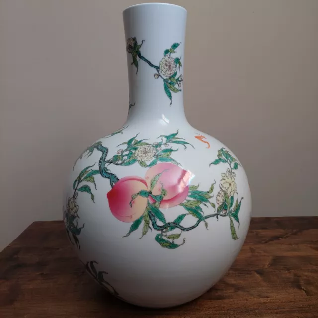Massive Chinese Qianlong Famille Rose Peach Porcelain Tianqiuping Vase 22" 3