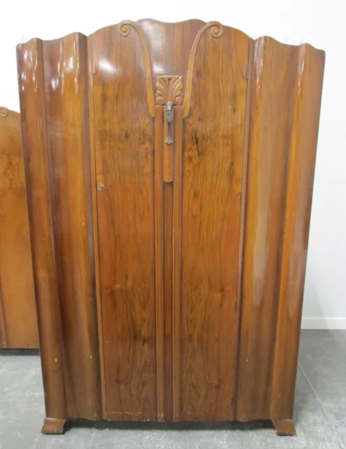 Lebus Furniture Vintage Art Deco Style Double Wardrobe Carved Wood 1 Door F3