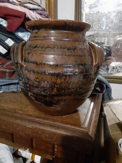 Stoneware Hand thrown Pottery Brown Glazed Crock Cookie Jar Cannister with lid