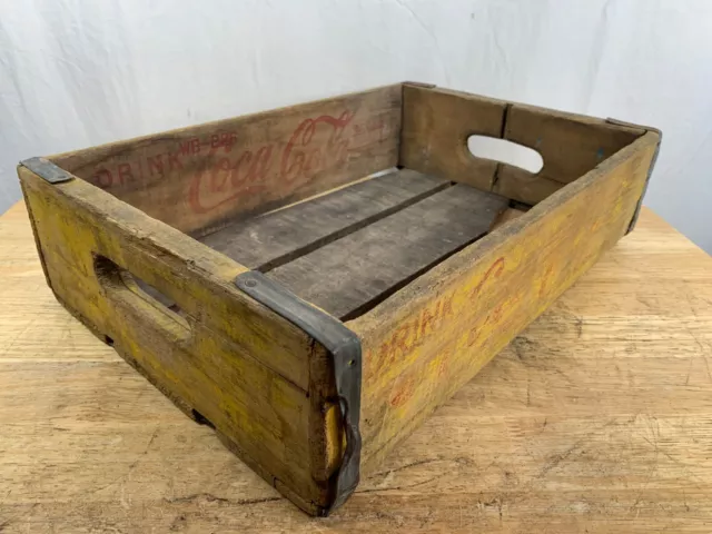 Vtg Coca-Cola Coke Yellow Wooden Durabilt Beverage Case Crate Alton IL WB-226