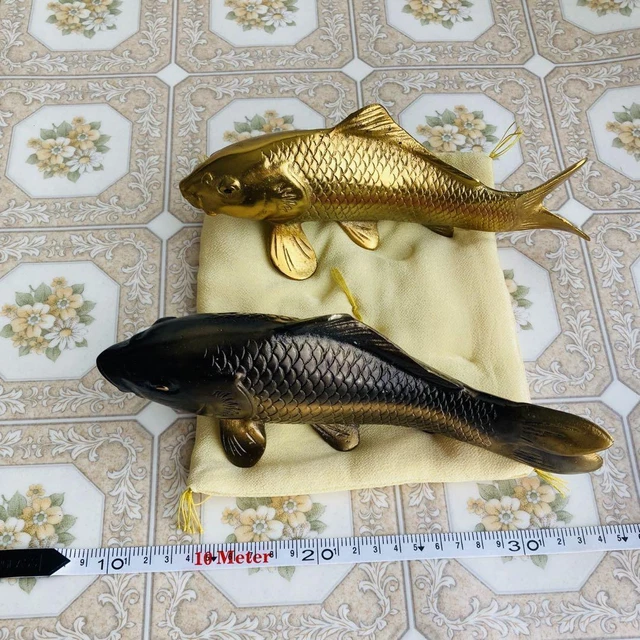 Carp Metal Japanese Statue Figurine 9.4 & 7.4 inch width