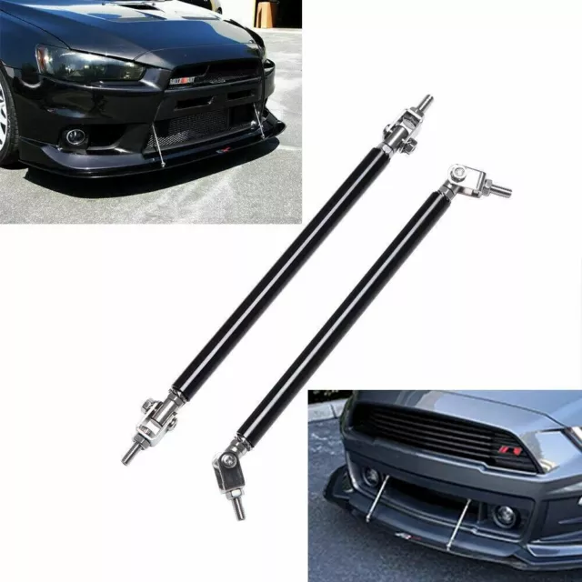 Adjustable Front Bumper Lip Splitter Spoiler Strut Rod Tie Support Bar Black