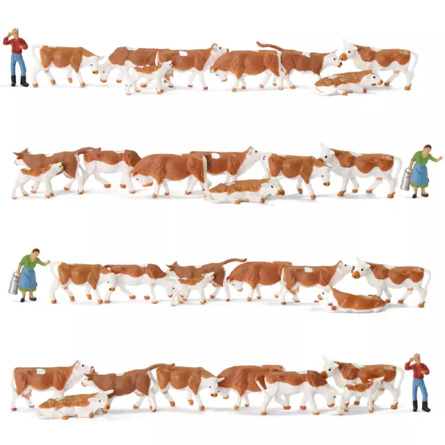 36pcs Model Trains Painted Farm Animals HO Scale 1:87 Brown Cows Cattle Shepherd