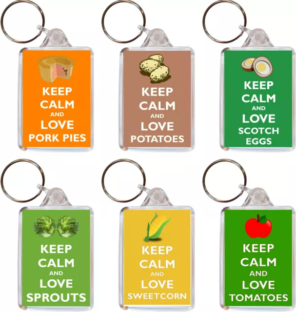 Various Keep Calm & Love Food - Double Sided Large Keyring Fun Gift/Presents
