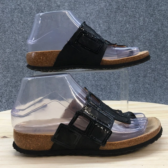Think Sandals Womens 36 Thong Flip Flop Slip On 89337 Black Leather Open Toe