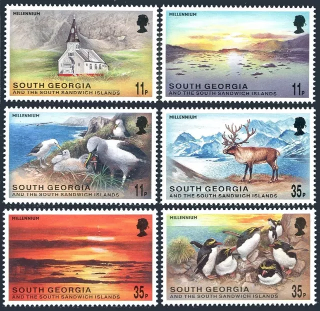 South Georgia 248-253, MNH. Millennium. Sunrise,Church,Albatrosses,Penguins.1999