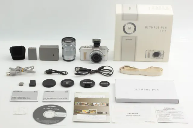 SH:294 【MINT in BOX】OLYMPUS PEN E-PL8 white 14-42mm 40-150mm Lens Kit from JAPAN