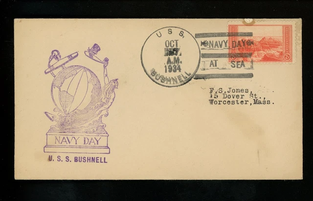 US Naval Ship Cover USS Bushnell AS-2 Pre WWII 1934 Navy Day At Sea