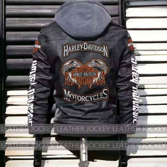 Men’s Motorcycle Genuine Cowhide Harley-Davidson Leather Removable Hoodie Jacket