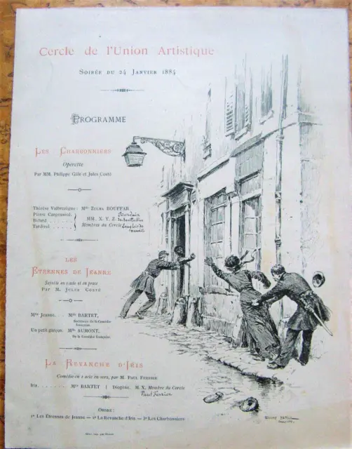 1884 Gravure Edmond DETAILLE Programme Soirée Cercle De L'union Artistique