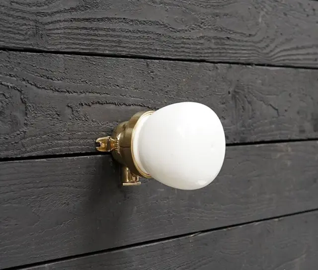 Ship Reclaimed Brass Metal Wiska Small Bulkhead Ceiling Wall Lamp - White Globe