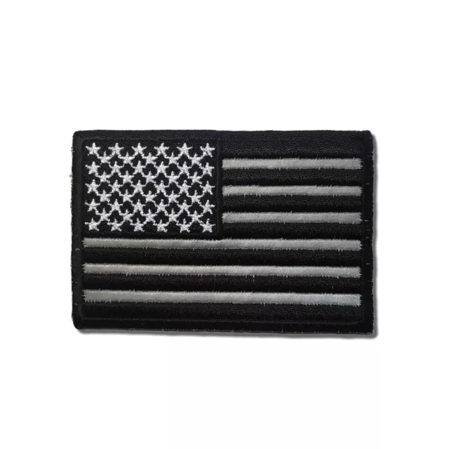 3" Black White & Reflective American US Flag Sew or Iron on Patch Biker Patch