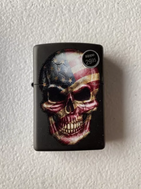 Zippo #218 Skull/American Flag Black Matte Finish NEW Lighter Never Fired Sealed