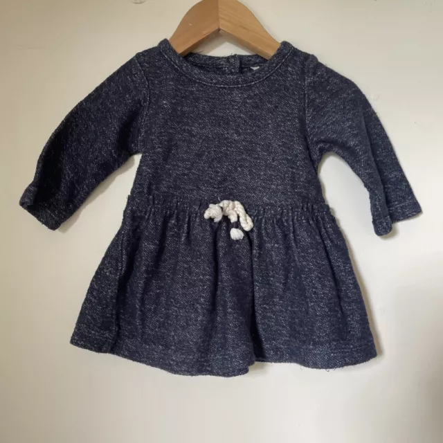 Baby girls navy blue COUNTRY ROAD long sleeve 100% cotton dress size 3-6 Months