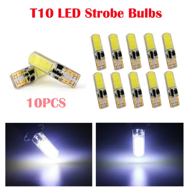 10PC T10 LED Silica Gel 194 168 COB 12 SMD Side Strobe Flash Blink Light Bulbs