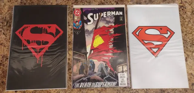 Superman Comics White Bag & Black Bag + 1993 Death of Superman 75