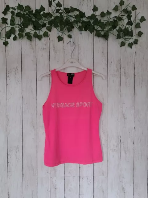 Vintage Versace Sport Size M Pink Vest Top Sleeveless Stretchy Hot Pink