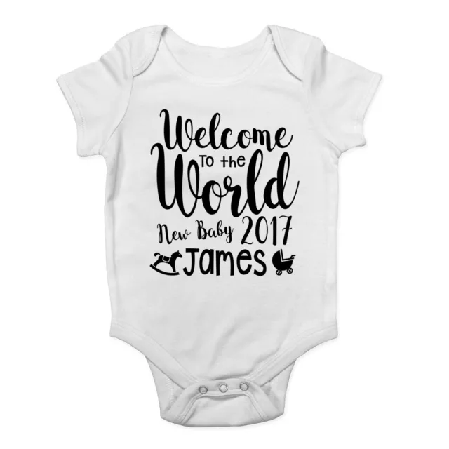 Personalised Any Name Welcome to the World New Boy Girl Baby Grow Vest Bodysuit