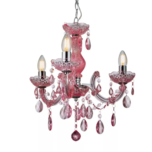 Litecraft Glow Marie Chandelier Crystal Effect Children's Ceiling 3 Light - Pink