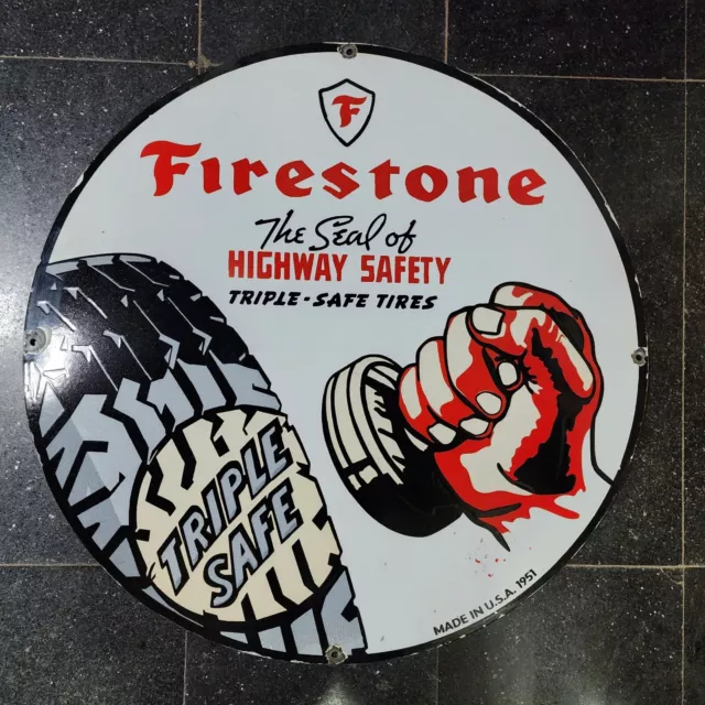 Firestone Tires Porcelain Enamel Sign 30 Inches Round