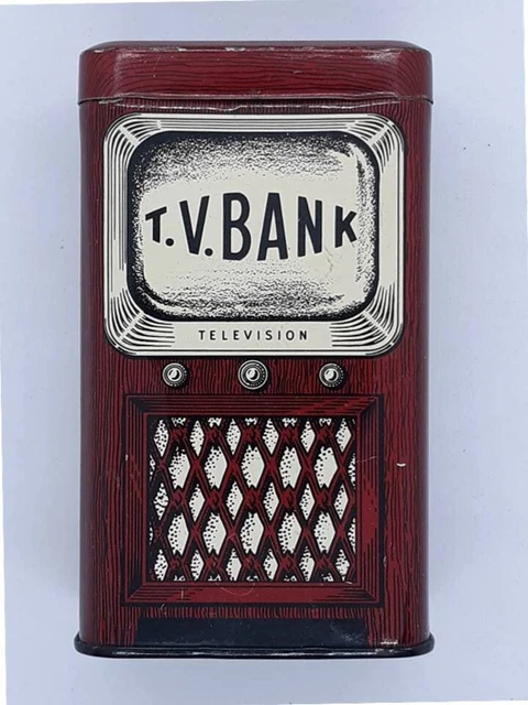 Metal TV Television Coin Bank Vintage Enameled