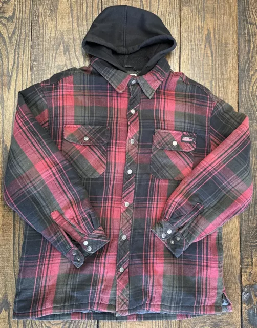 DICKIES QUILTED LINED Flannel Jacket Mens XL Red Plaid Full Zip/Snap ...
