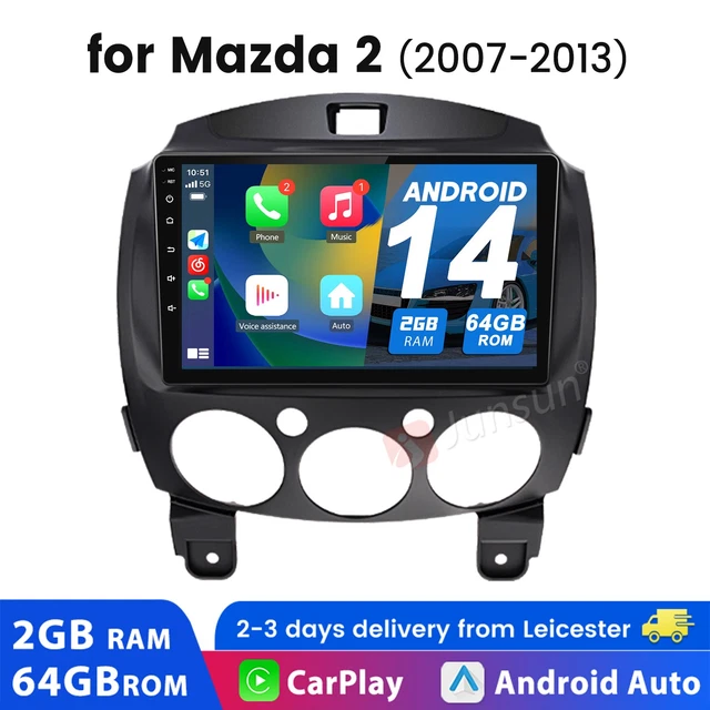 DAB+ For Mazda 2 2007-2013 Apple CarPlay Android14 Car Stereo Radio GPS WiFi RDS