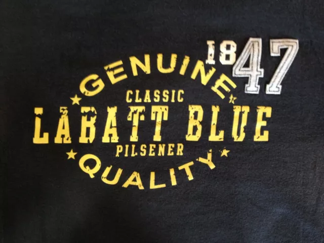 Genuine Labatt Blue Beer T Shirt Men's Large Blue Yellow Crew Neck Tee 2