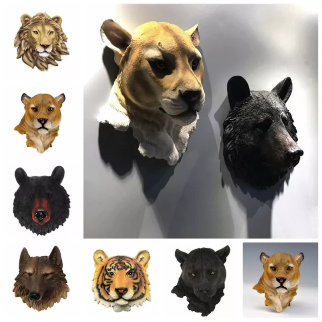 Animal Head Resin Wall Hanging Statues Animal Figurine Sculpture Ornament Decor