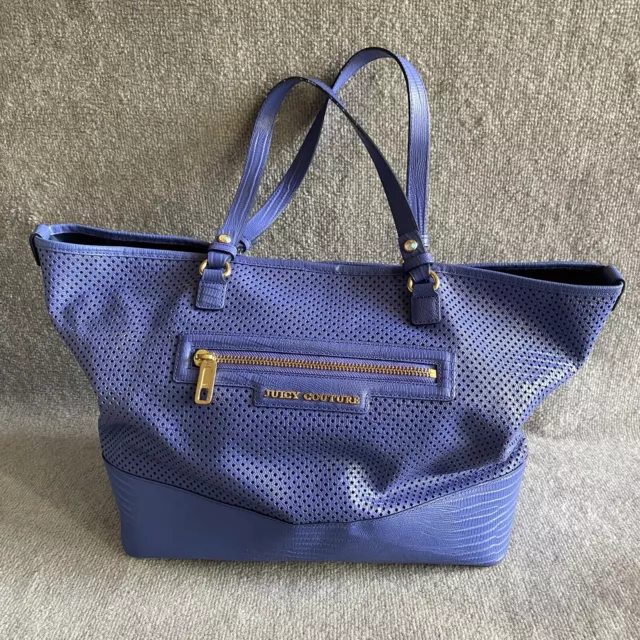 Juicy Couture Bag XL Purple Cow Hide Leather Perforated Tote Travel Summer Y2K