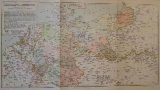 1898 GARNISONKARTE MITTELEUROPA alte Landkarte Karte Antique Map Lithographie