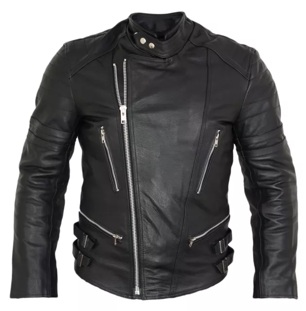 Retro Lederjacke Motorrad Motorradjacke 80´s Oldschool Protektoren Herren Biker